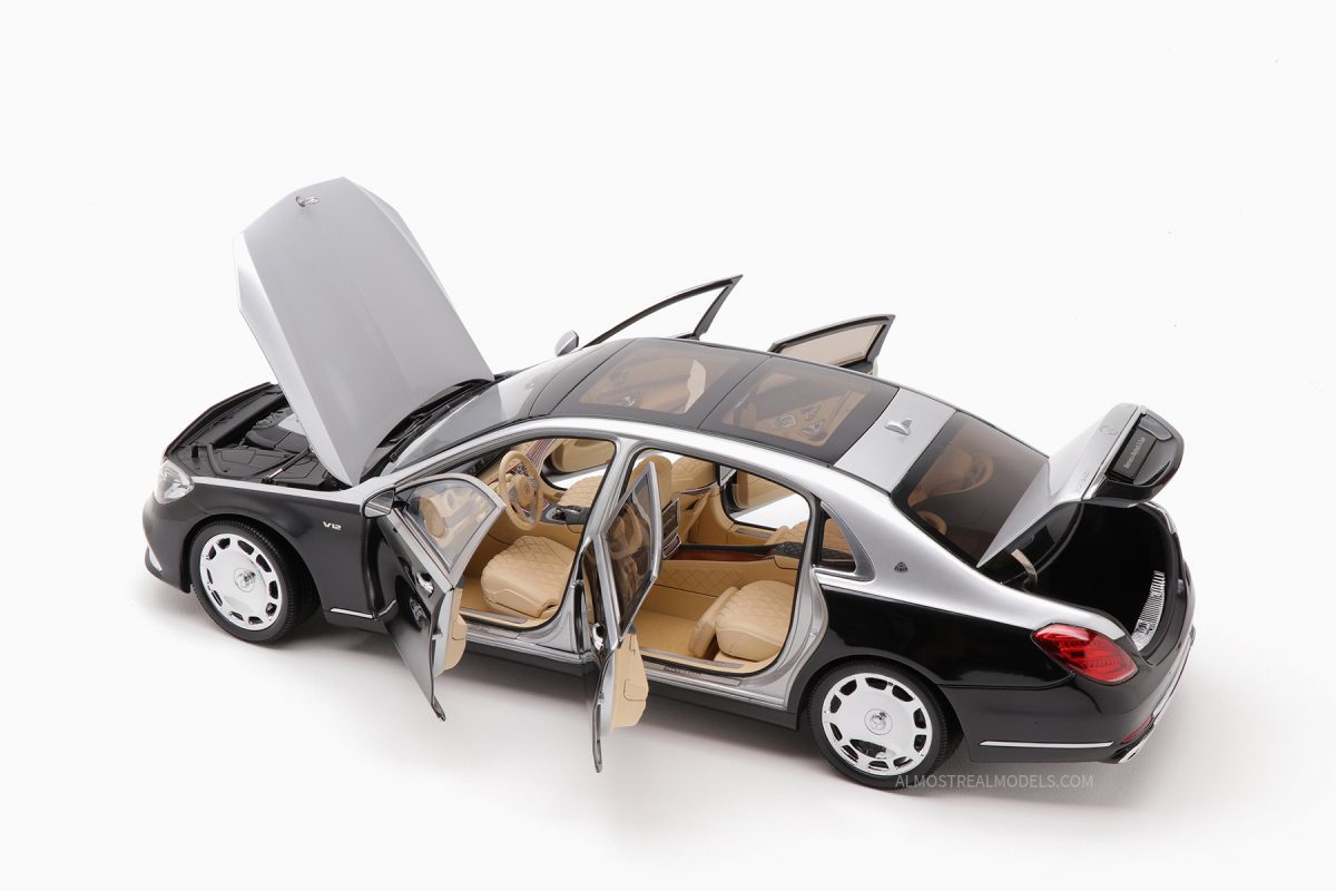 Mercedes – Maybach S-Class 2019 Obsidian Black/Iridium Silver 1:18 by Almost Real
