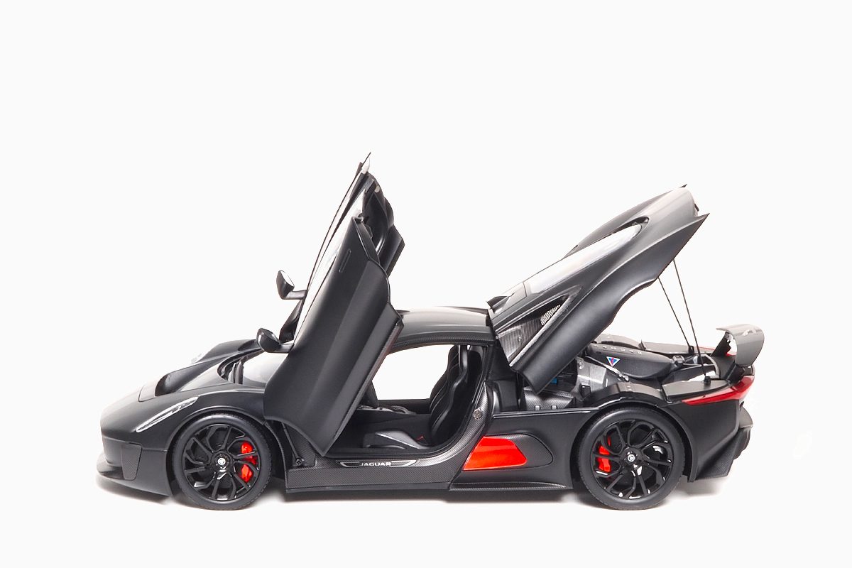 Jaguar C-X75 Satin Black with Gloss Black Stripes 1:18 by Almost Real
