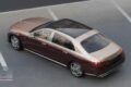 Mercedes-Maybach S-Class 1:18 model in Kalahari Gold and Rubellite Red, rear three-quarter view from above