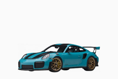 Porsche 911 (991.2) GT2 RS Weissach Package, Miami Blue with Carbon Stripes 1:18 by AUTOart