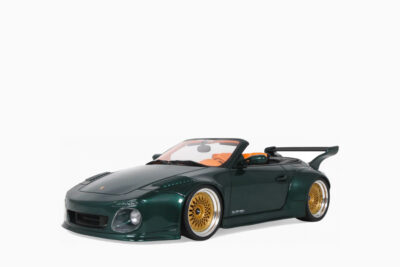 Porsche 911 (997) Old & New Tokyo Auto Salon Cabriolet 2024, Dark Green Metallic with Orange Interior 1:18 by GT Spirit
