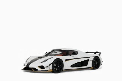Koenigsegg Regera 2023, White with Black Stripes 1:18 by GT Spirit
