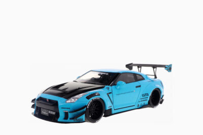 Nissan GT-R (R35) Liberty Walk Body Kit 2.0 RHD (Right Hand Drive) 2023, Baby Blue with Carbon Hood 1:18 by Solido