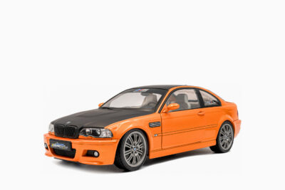 BMW E46 M3 "Solido Works" 2000, Orange Metallic with Matt Black Hood and Carbon Top 1:18 by Solido