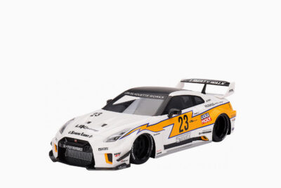 Nissan LB-Silhouette WORKS GT 35GT-RR Ver.1 RHD (Right Hand Drive) #23, White with Yellow Stripes "LB Racing" 1:18 by Top Speed